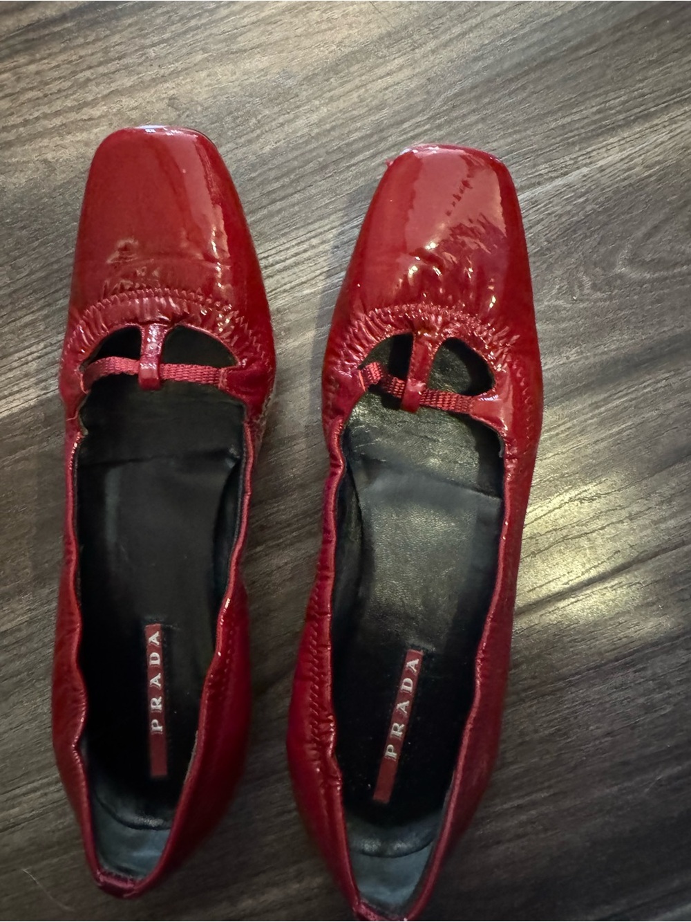 Prada Red Patent Leather Square-Toe Ballet Flats